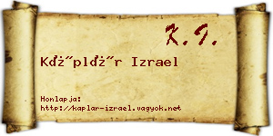 Káplár Izrael névjegykártya